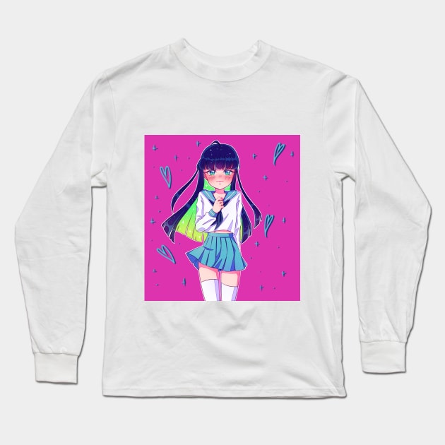 Bashful Anime Girl Long Sleeve T-Shirt by spiderprincess